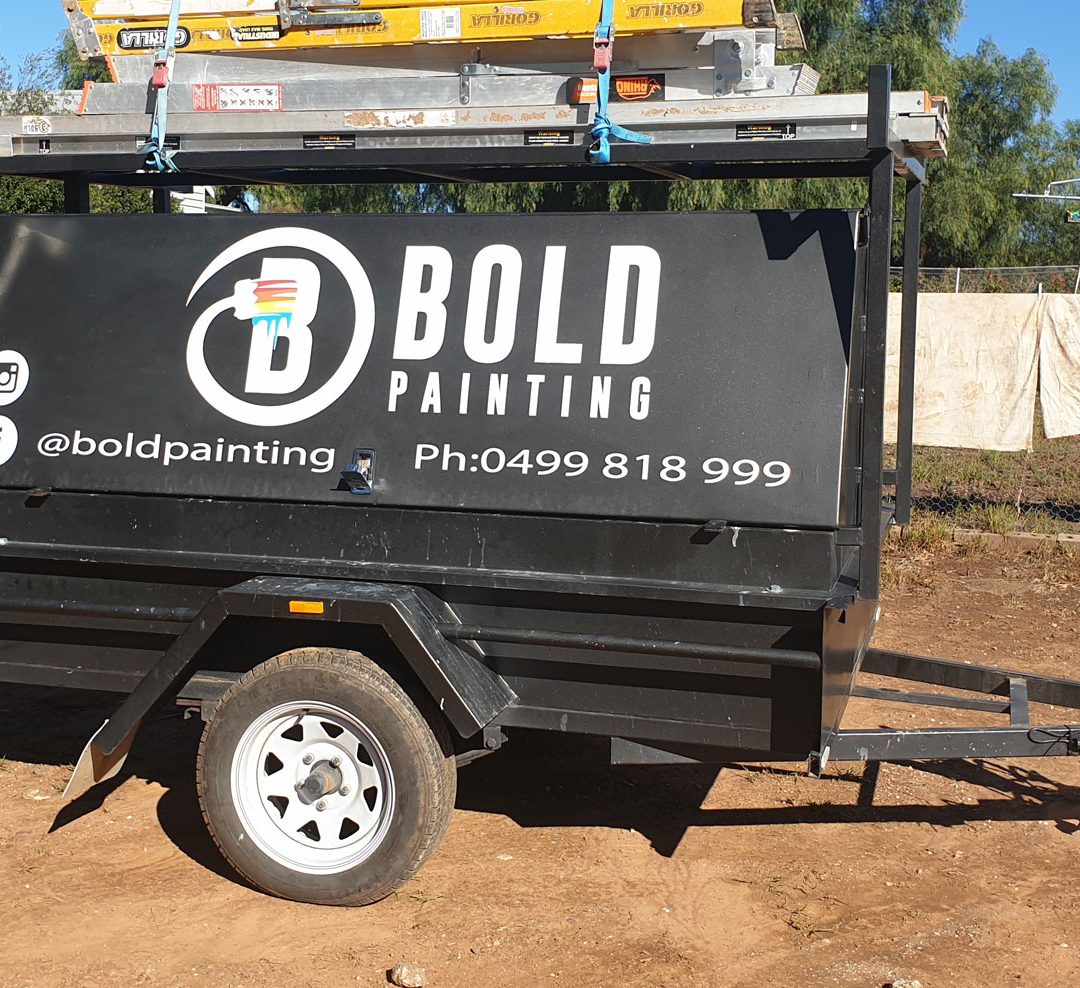 Painters trailer with company details on the side - vehicle wraps Albury-Wodonga