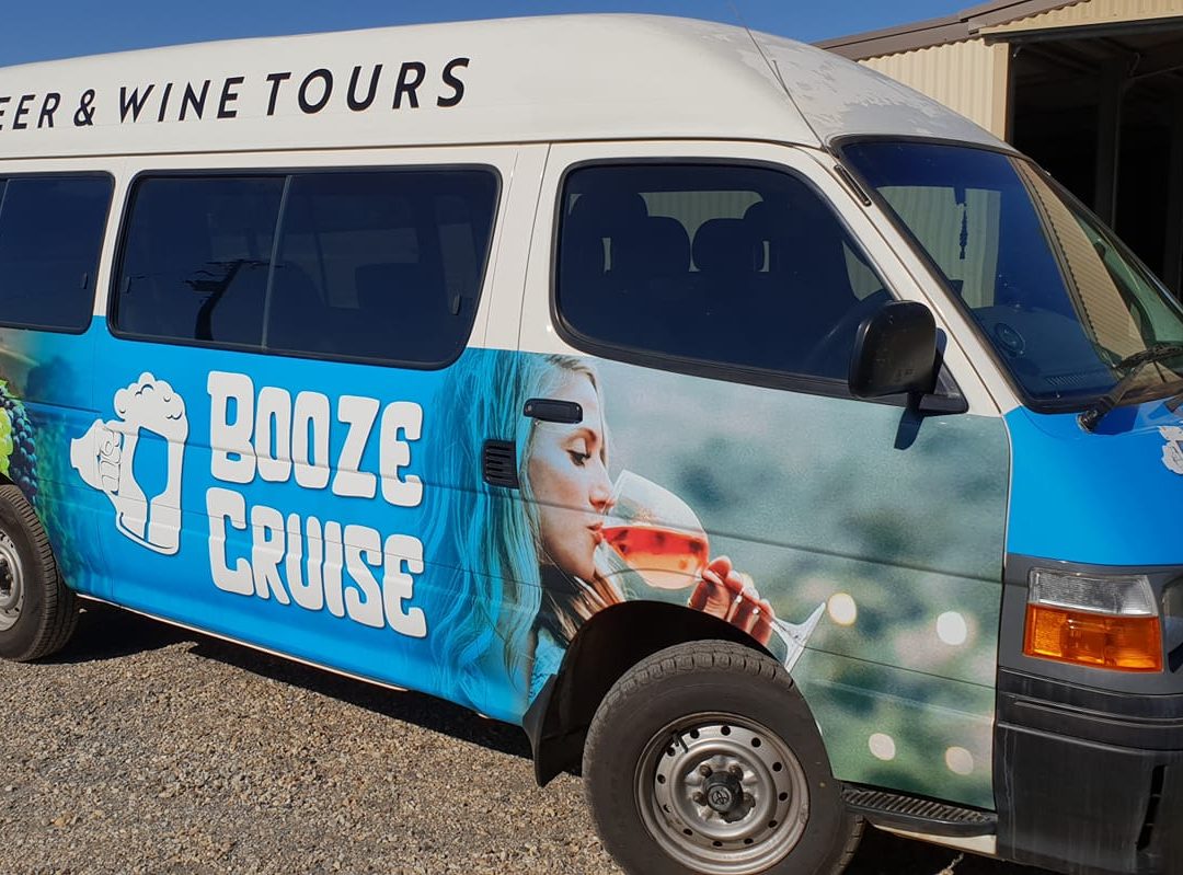 beer and wine tour bus with graphic decals - vehicle wraps Albury-Wodonga