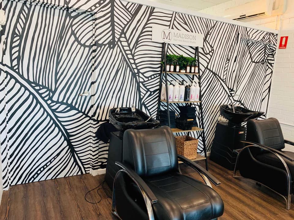 graphic print applied to hair salon wall - business signs Albury-Wodonga